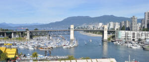 Vancouver Burrard Bridge view from above Granville Island Public Market