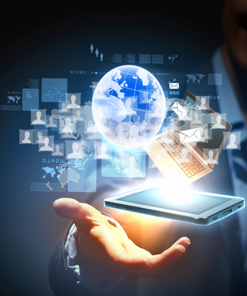 Phone System Features Modern wireless technology and social media illustration
